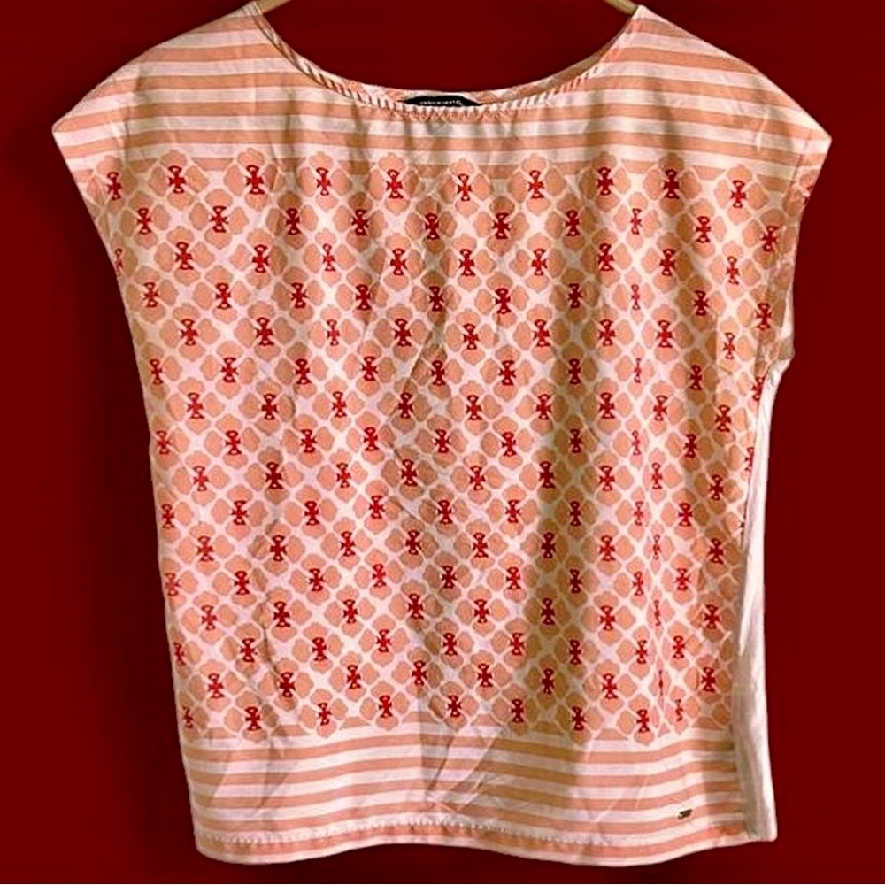 Tommy Hilfiger Peach and Red Patterned Cap-Sleeve Top